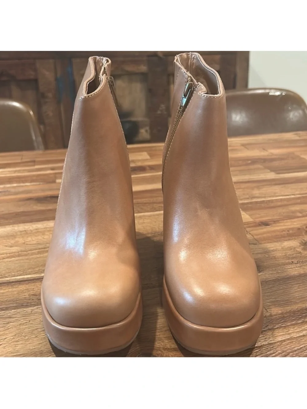 Chocolat Blu Brown Leather Wedge Ankle Boots Womens Size 8 Tan Platform Booties
